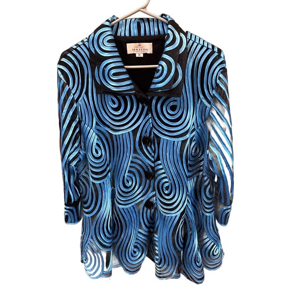 Serafina Premium RuffleTop XL Button Double Collar Sheer 3/4 Sleeve Lined Ribbon - Picture 11 of 11